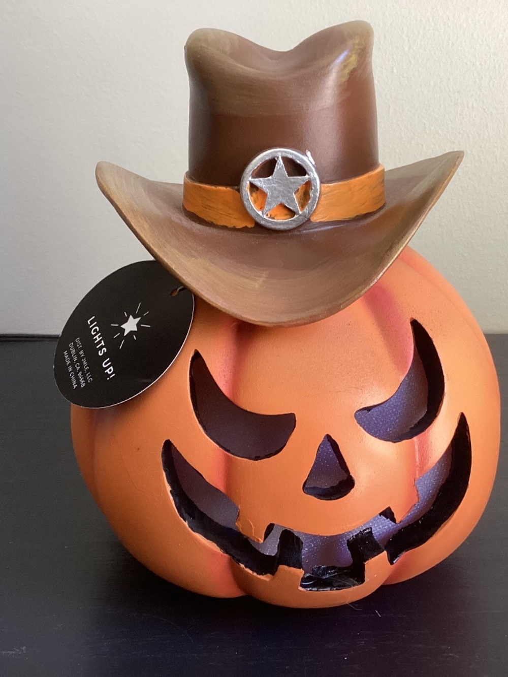 NWT 7” Light Up Cowboy Pumpkin Powered by Three AAA Batteries